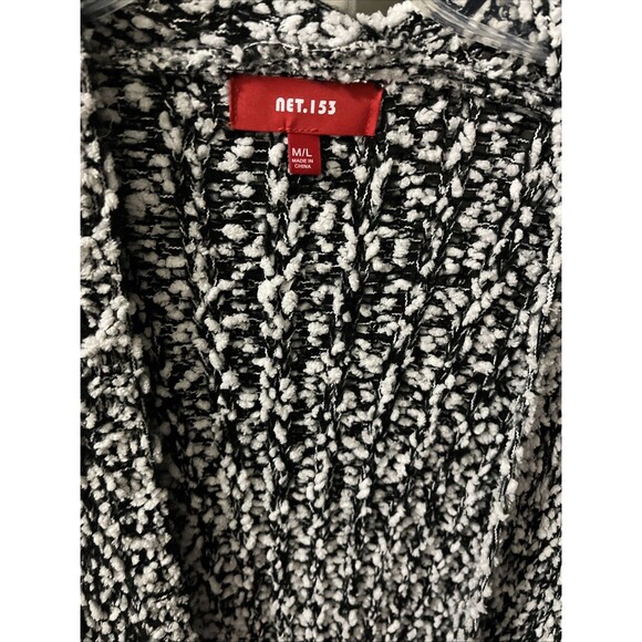 Net.153 Cardigan Sweater Womens Medium Large Pockets Black White Popcorn Knit - Picture 2 of 5